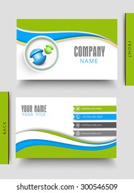 Creative business card design with front and back side presentation on gray background.
