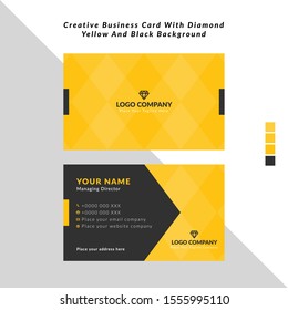 Creative Business Card With Diamond Yellow And Black Background