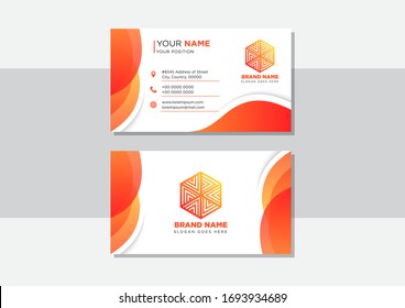 Creative business card in gradient of orange and orange color, Vector modern creative and clean business card template, flat design with storm symbol logo, business card vector template
