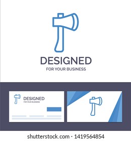 Creative Business Card and Logo template Ax, Ax Tool, Axe, Axe Tool, Building, Construction Vector Illustration