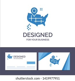Creative Business Card and Logo template Location, Map, American Vector Illustration