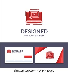 Creative Business Card and Logo template Laptop, Player, Screen, Tutorial, Video Vector Illustration