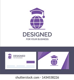 Creative Business Card and Logo template Globe, Internet, Online, Graduation Vector Illustration