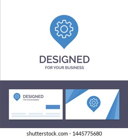 Creative Business Card and Logo template Gear, Setting, Location, Map Vector Illustration