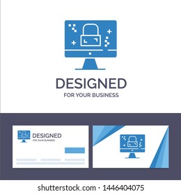 Creative Business Card and Logo template Dmca Protection, Monitor, Screen, Lock Vector Illustration