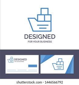 Creative Business Card and Logo template Box, Good, Logistic, Transportation, Ship Vector Illustration