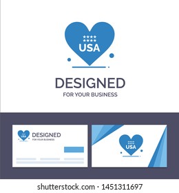 Creative Business Card and Logo template Heart, Love, American, Usa Vector Illustration