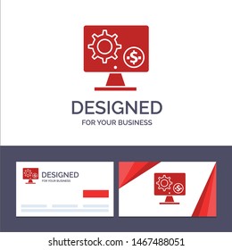 Creative Business Card and Logo template Generator, Monitor, Screen, Setting, Gear, Money Vector Illustration. Vector Icon Template background