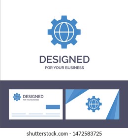 Creative Business Card and Logo template Gear, Setting, Globe Vector Illustration
