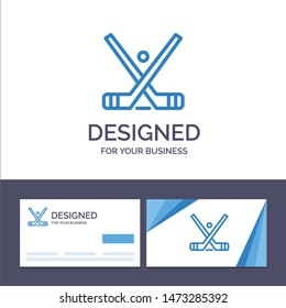 Creative Business Card and Logo template Emblem, Hockey, Ice, Stick, Sticks Vector Illustration