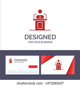 Creative Business Card and Logo template Speaker, Person, Presentation, Professional, Public, Seminar, Speech Vector Illustration