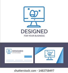 Creative Business Card and Logo template Monitor, Screen, Egg, Easter Vector Illustration