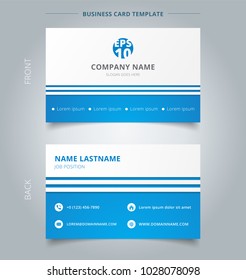 Creative business card and name card template blue and white with lines horizontal. Abstract concept and commercial design. vector graphic illustration