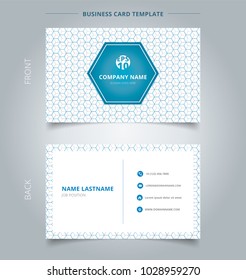 Creative business card and name card template geometric blue, gray hexagon pattern overlap background. Abstract concept and commercial design. vector graphic illustration