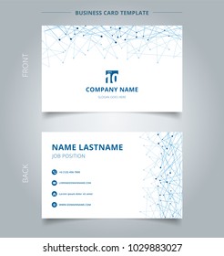 Creative Business Card And Name Card Template  Technology Blue Mesh With Dots On White Background. Techno Design Of Future Digital Data. Abstract Concept And Commercial Design. Vector Graphic