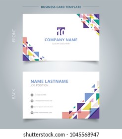 Creative business card and name card template geometric triangle overlay colorful stripe. Abstract concept and commercial design. vector graphic illustration