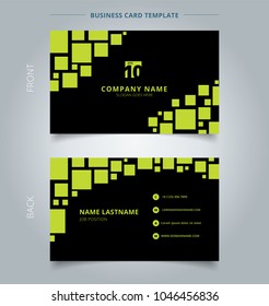 Creative business card and name card template geometric green reflect square pattern on black background. Abstract concept and commercial design. vector graphic illustration