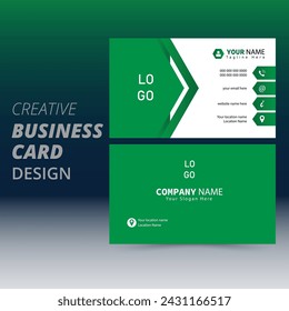 Tarjeta de visita creativa, tarjeta de visita personal con logotipo de la empresa, ilustración vectorial, diseño de papelería, diseño de tarjeta de visita mínima con fondo azul, degradado verde.