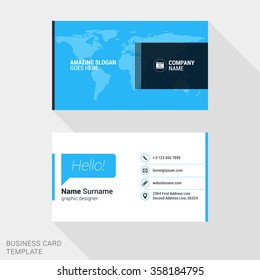 Creative Business Card Print Template. Flat Design Vector Illustration. Stationery Design