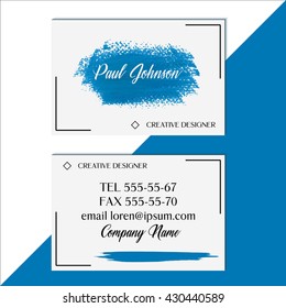 Creative business card set brush paint acrylic stroke vector. Two sides set business card. 