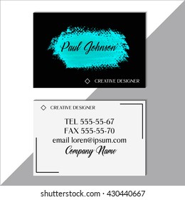 Creative business card set brush paint acrylic stroke vector. Two sides set business card. 