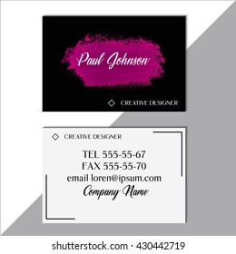 Creative business card set brush paint acrylic stroke vector. Two sides set business card. 