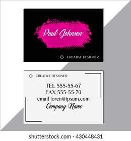 Creative business card set brush paint acrylic stroke vector. Two sides set business card. 