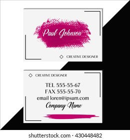 Creative business card set brush paint acrylic stroke vector. Two sides set business card. 