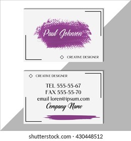 Creative business card set brush paint acrylic stroke vector. Two sides set business card. 