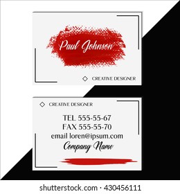 Creative business card set brush paint acrylic stroke vector. Two sides set business card. 