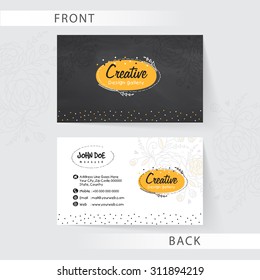 Creative business card set with front and back side presentation for Design Studio.