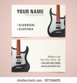 Creative business card set with illustration of a stylish guitar for Music.