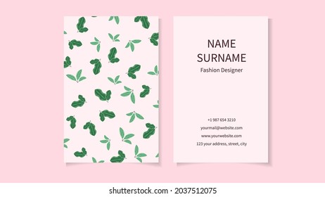 Creative Business card Template Abstract Floral art Visiting Contact card. Simple Clean Visiting card flat design with flowers. Vector illustration. Standard Size for textile, fabric, clothing company