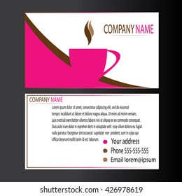Creative business card template with cup coffee image , flat design vector illustration