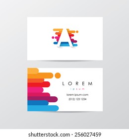 creative business card template design with colorful letter a logotype- business visual identity- composition made of multicolored strokes