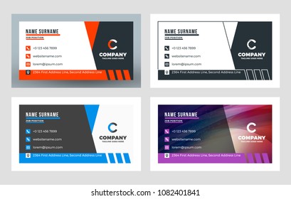 Creative Business Card Template. Flat Design Vector Illustration. Stationery Design. 4 Color Combinations. Print Template
