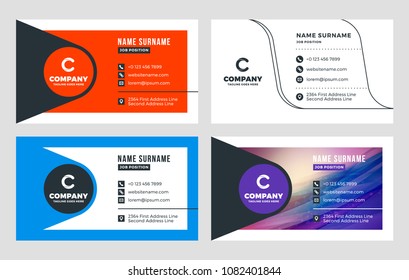 Creative Business Card Template. Flat Design Vector Illustration. Stationery Design. 4 Color Combinations. Print Template