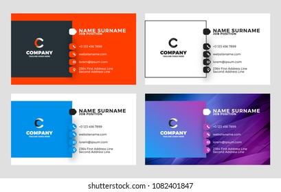Creative Business Card Template. Flat Design Vector Illustration. Stationery Design. 4 Color Combinations. Print Template