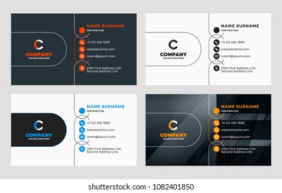 Creative Business Card Template. Flat Design Vector Illustration. Stationery Design. 4 Color Combinations. Print Template