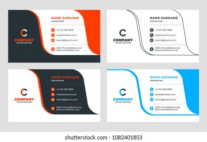 Creative Business Card Template. Flat Design Vector Illustration. Stationery Design. 4 Color Combinations. Print Template