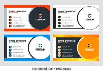 Creative Business Card Template. Flat Design Vector Illustration. Stationery Design. 4 Color Combinations. Print Template