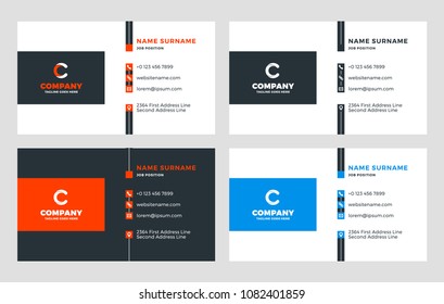 Creative Business Card Template. Flat Design Vector Illustration. Stationery Design. 4 Color Combinations. Print Template