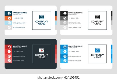 Creative Business Card Template. Flat Design Vector Illustration. Stationery Design. 4 Color Combinations. Print Template