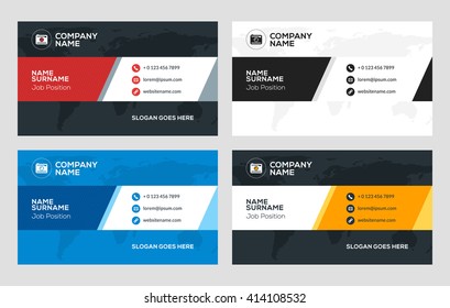 Creative Business Card Template. Flat Design Vector Illustration. Stationery Design. 4 Color Combinations. Print Template