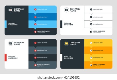 Creative Business Card Template. Flat Design Vector Illustration. Stationery Design. 4 Color Combinations. Print Template