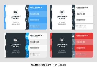 Creative Business Card Template. Flat Design Vector Illustration. Stationery Design. 4 Color Combinations. Print Template