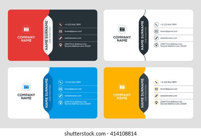 Creative Business Card Template. Flat Design Vector Illustration. Stationery Design. 4 Color Combinations. Print Template