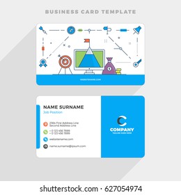 Creative Business Card Template with Flat Line Illustration. Mission. Vector Illustration. Stationery Design