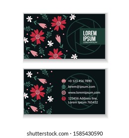 Creative business card template with flowers. Floral background. Vector illustration.