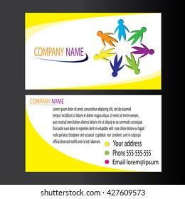 Creative business card template with graphic people image. Flat design vector illustration